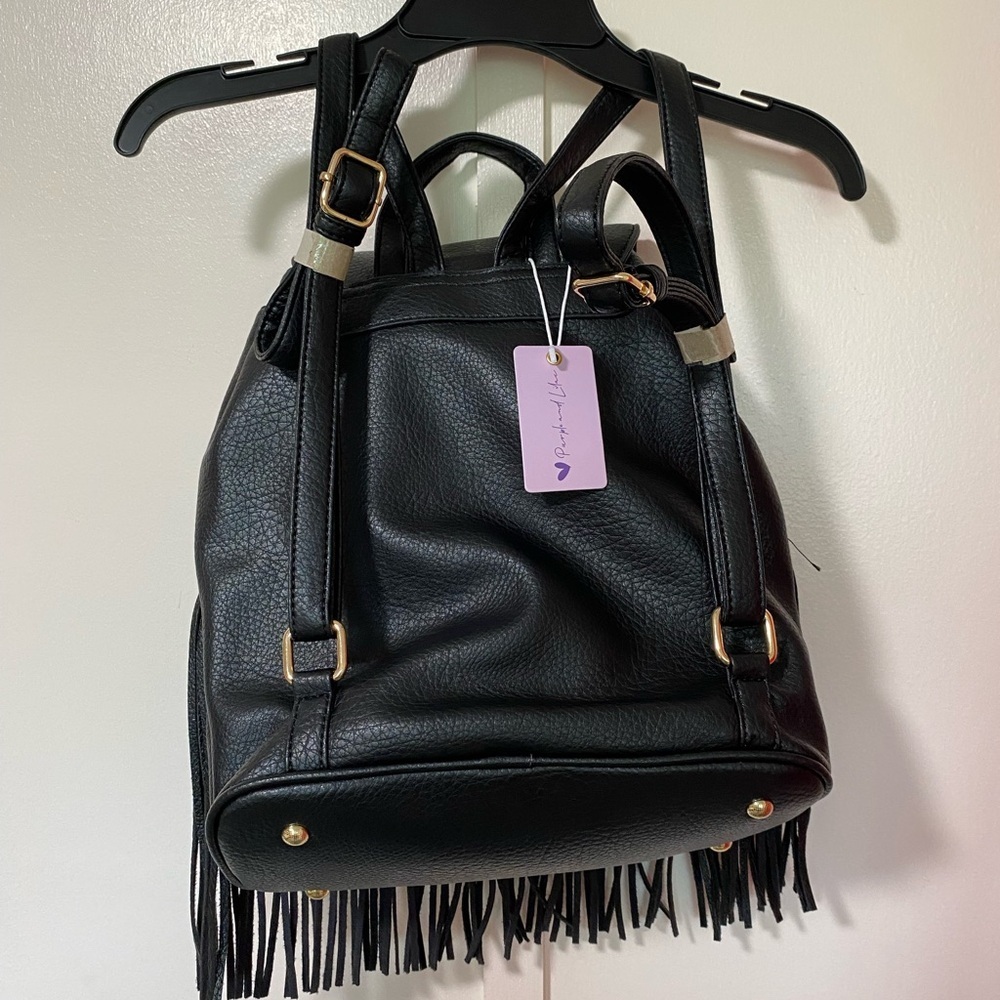 NWT Black Fringe vegan Leather Backpack - Picture 7 of 7